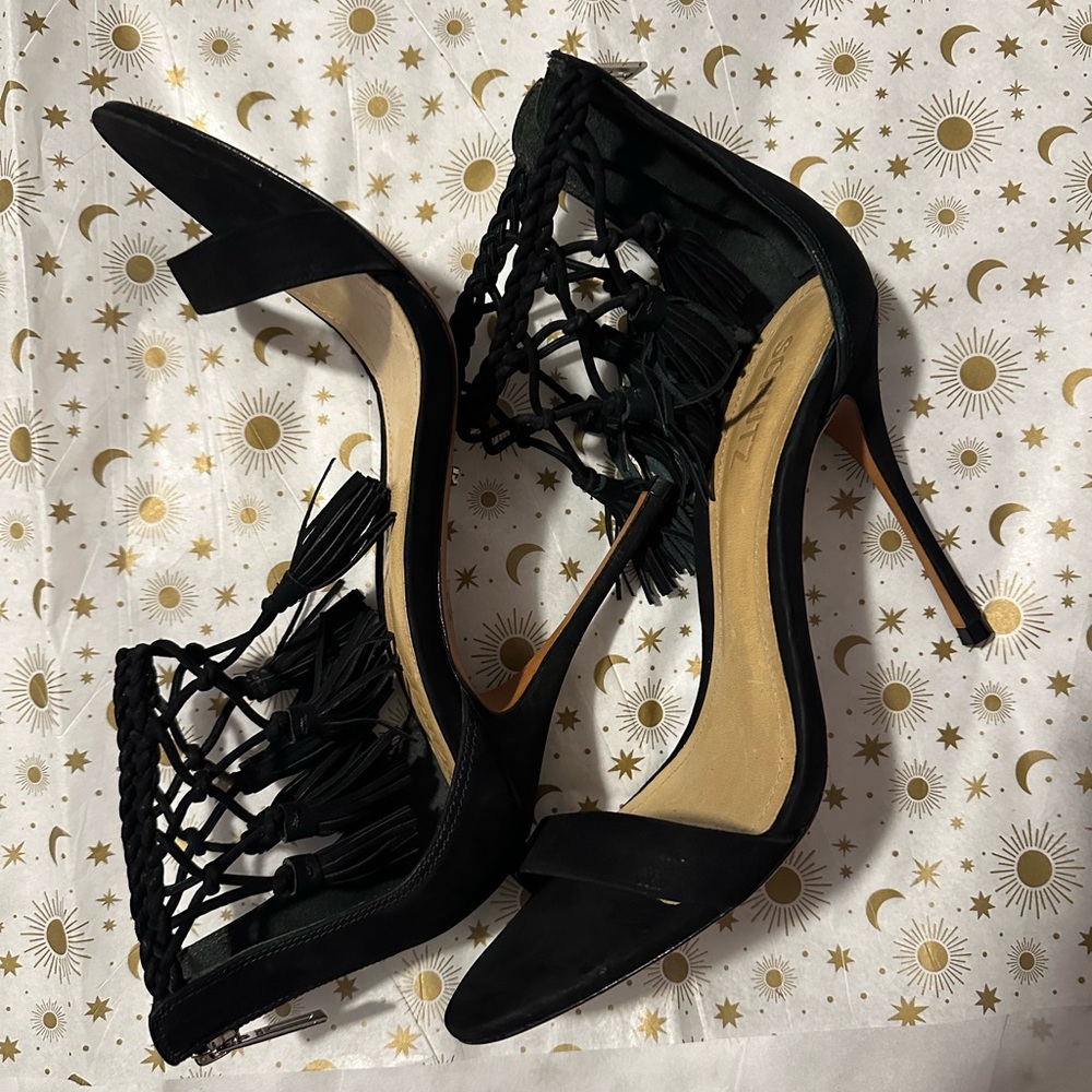 SCHUTZ Black Fringe Heels